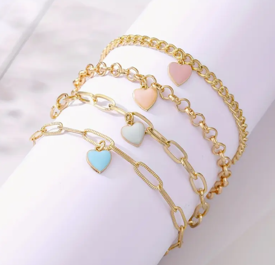 Boho-Chic Bracelet with Pink Heart Charms