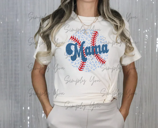 Baseball Mama with Light Blue Leopard
