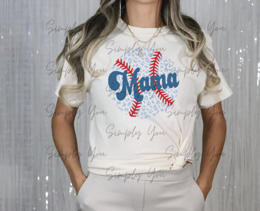 Baseball Mama with Light Blue Leopard